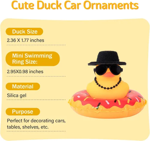 Miniatura 2 de Wonuu Adornos de Pato de Goma para Automóvil, Adornos de Tablero de Automóvil, Accesorios de Adornos de Tablero con Sombrero de Vaquero del Oeste