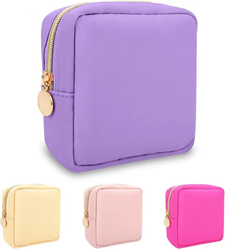 Miniatura 30 de izuzta Bolsa de maquillaje pequeña de nylon para bolso, linda bolsa de cosméticos con cremallera, bolsa de maquillaje preppy, Azul, Mini 2-Azul