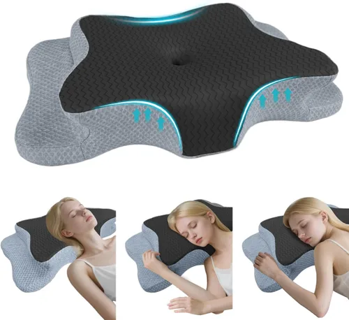 Miniatura 24 de CHxxy Almohada de espuma viscoelástica, almohada cervical para aliviar el dolor de cuello y hombros, almohada ergonómica de contorno para cama