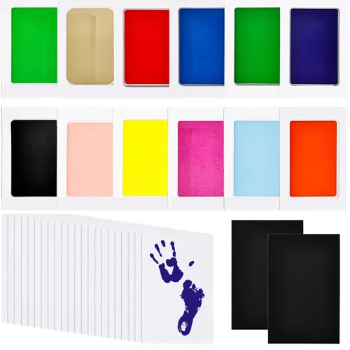 Juego de 12 almohadillas de tinta para huellas de manos y huellas de bebé, kit de almohadillas de tinta de sello de huellas de perro Clean Touch,