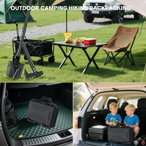 Miniatura 7 de Jbox Juego de hachas de pala, pala plegable de acero de alto carbono con mango ajustable de 19.2 a 37.8 pulgadas, multiherramienta para campamento