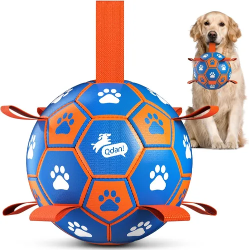 Miniatura 21 de QDAN Pelota de fútbol para perros con correas, juguetes interactivos de forcejeo, juguete de cumpleaños para cachorros, juguete acuático, para rojo