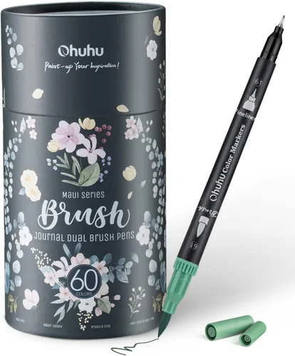 Ohuhu Marcadores para Libros de Colorear para Adultos Sin sangrado 60 Colores Marcadores para Colorear a Base de Agua Puntas Dobles Delineador Fino