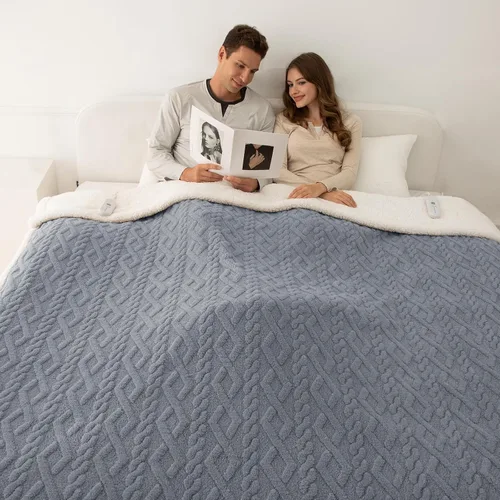 Miniatura 10 de Manta eléctrica tamaño individual 62"X84" amarilla - Manta cálida y gruesa de sherpa con calefacción para invierno con 5 niveles de calentamiento