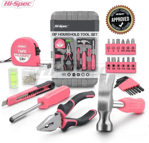 Miniatura 7 de Juego de herramientas Hi-Spec de 25 piezas, rosa, para el hogar, kit de bricolaje para mujeres. Juego de herramientas pequeñas y mini, básicas