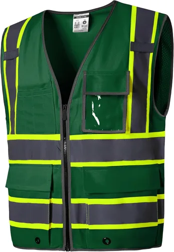 Miniatura 16 de SKSAFETY Chaleco de seguridad de nivel profesional con 10 bolsillos, chaleco de alta visibilidad clase 2 con cremallera, chaleco de alta visibilidad