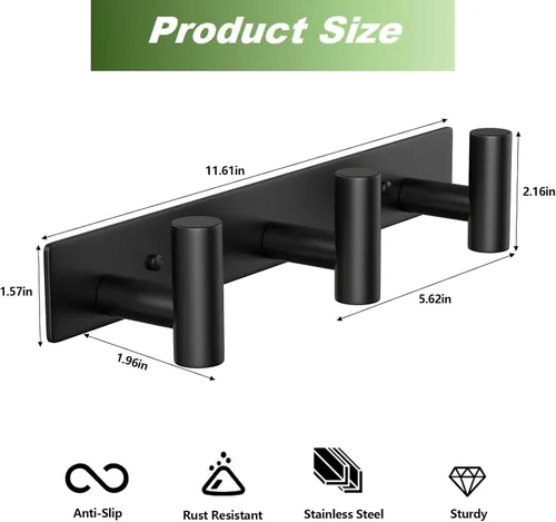Miniatura 3 de Perchero de Pared Montado - 3 Ganchos, Ganchos de Pared de Acero Inoxidable Resistente para Toalla, Bolso de Abrigo, Perchero para Sombreros