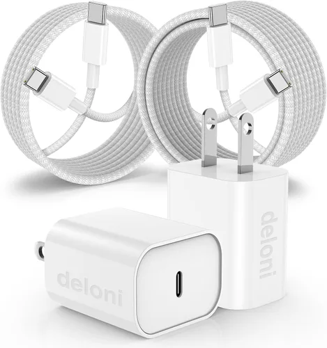 Cargadores de carga rápida para iPhone 15 y 16, paquete de 20 cargadores de pared USB C de 20 W para iPhone 16 Pro Max con 2 cables USB C a C de 6