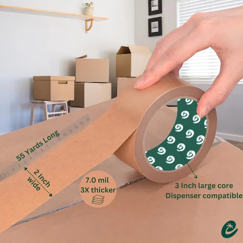 Miniatura 2 de Cinta de embalaje de papel premium, reciclaje autoadhesiva, cinta de embalaje ecológica resistente para escritura y sin recubrimiento para sellado