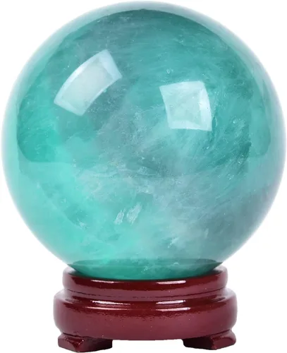 Miniatura 2 de AMOYSTONE Esfera de Fluorita Verde Esfera de Adivinación con Soporte de Madera Bola Decorativa Cristales Naturales de Curación Esfera para Feng Shui