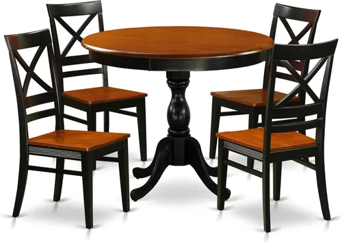 Miniatura 15 de East West Furniture AMQU3-BCH-W - Juego de cocina antiguo de 3 piezas que contiene una mesa redonda con pedestal y 2 sillas de comedor, 36 x 36