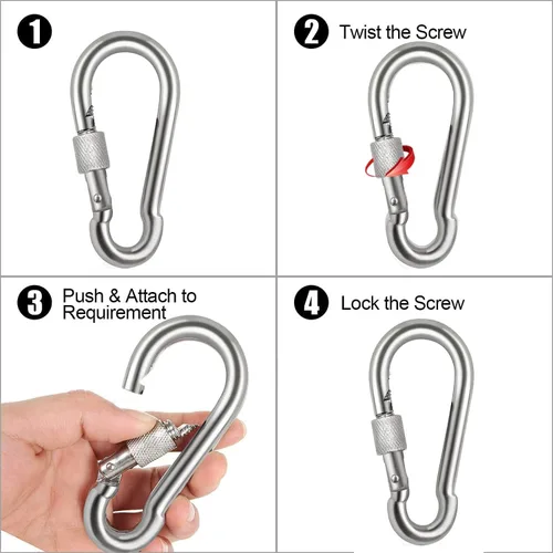 Miniatura 5 de Clips de mosquetón de bloqueo, gancho de resorte de acero inoxidable, mosquetón de bloqueo resistente, 304 de acero inoxidable de alta calidad
