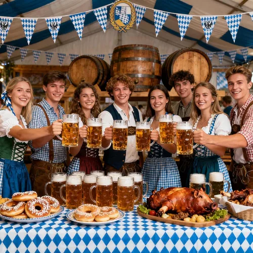 Miniatura 3 de Iceyyyy Manteles rectangulares de Oktoberfest de 3 piezas, color azul y blanco, con bandera bávara para decoración de fiestas temáticas