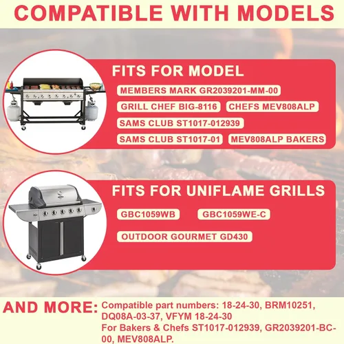 Miniatura 4 de Quemadores de parrilla de 17 pulgadas de repuesto para miembros Mark GR2039201-MM-00 para barbacoa, quemador de tubo de parrilla de gas de acero