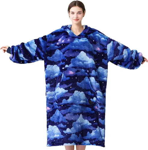 Miniatura 50 de Three Poodle - Manta con capucha portátil para niños, sudadera de sherpa de gran tamaño con capucha gigante, manta con capucha cálida y acogedora