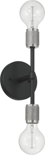 Maxim - Moderno aplique de pared minimalista de metal con 2 bombillas, color negro