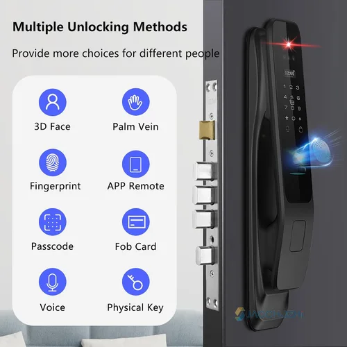 Miniatura 2 de Cerradura Inteligente de Reconocimiento Facial 3D con Cámara, Cerradura de Puerta con Teclado con Manija, Cerradura Inteligente de Mortaja sin Llave