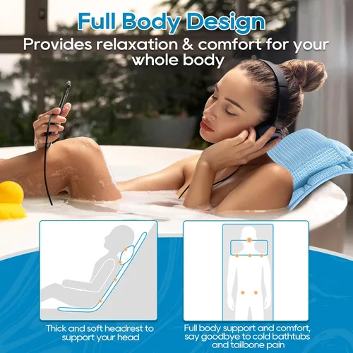 Miniatura 7 de OMYSTYLE Almohada de Baño de Cuerpo Completo, Almohadas de Baño para Bañera con Bolsa de Lavado de Malla y 21 Ventosas Antideslizantes, Almohada