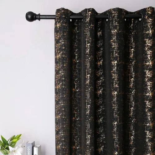 Taisier Home Cortinas texturizadas de lino con estampado de lámina dorada, cortinas con diseño de puntos geométricos para guardería, habitación de