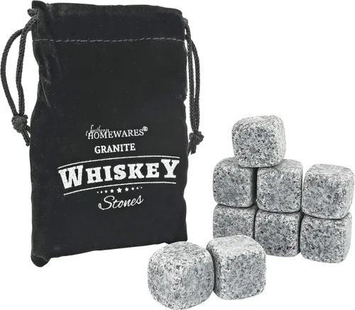 Piedras de whisky de granito, juego de 9 rocas refrescantes reutilizables con bolsa de almacenamiento, enfriador de bebidas para whisky, bourbon y