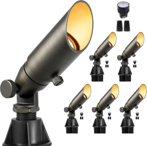 Miniatura 20 de Gardenreet Focos de paisaje de latón de bajo voltaje, luz LED para exteriores de 12 V, luces con cable IP65 impermeables, bronce antiguo
