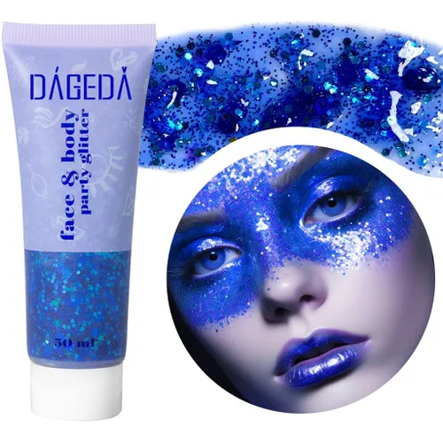 Miniatura 23 de DAGEDA Gel de purpurina corporal, lentejuelas de gel corporal con purpurina para la cara, sombra de ojos líquida, purpurina gruesa para cara, Sirena