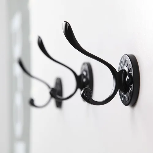 Miniatura 7 de 5 ganchos negros para abrigos montados en la pared, ganchos de pared negros mate con tornillos, ganchos de metal negro mate para toallas para baños