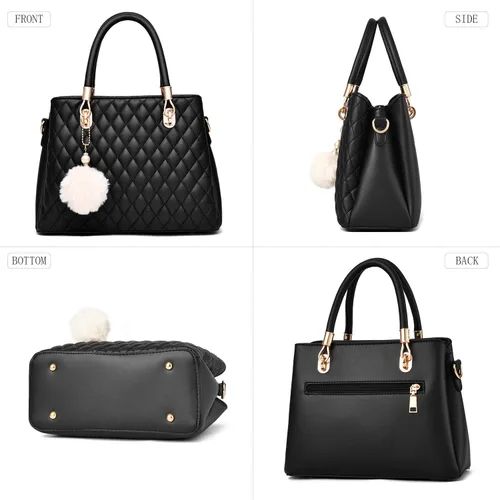Miniatura 2 de I IHAYNER - Bolsos de cuero para mujer con correa para llevar al hombro asas cortas y pompón