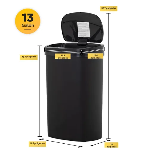 Miniatura 7 de BestOffice Papelera de 13 galones de plástico con tapa Negro oscuro Bote de basura automático sin contacto Control de olores Diseño