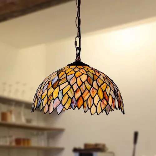 Miniatura 9 de Lámpara Colgante de Vidrio Emplomado Estilo Tiffany con Enchufe, 12" de Ancho Diseño de Glicinia Lámpara Colgante, Cadena de 60 Pulgadas Cable de 15