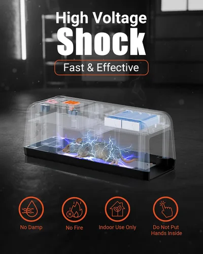 Miniatura 3 de Trampas eléctricas para ratas y ratones para el hogar, eliminación instantánea de 2800 V, diseño cerrado seguro para mascotas, limpieza sin