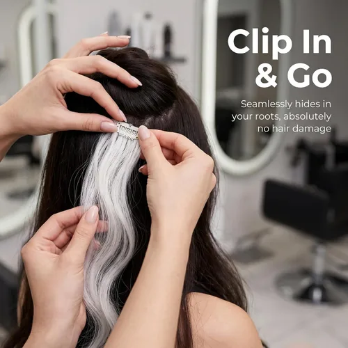 Miniatura 6 de 12 extensiones de cabello rizado blanco, 12 piezas, peluca de cabello rizado a rayas con clip, extensiones de cabello ondulado de sirena