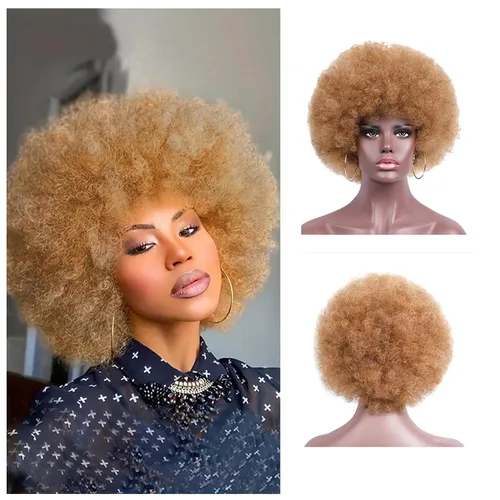 Miniatura 14 de Pelucas cortas y rizadas con flequillo para mujeres negras, peluca rizada afro afro, cabello sintético suave resistente al calor, peluca de aspecto