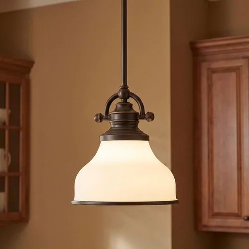 Miniatura 8 de Quoizel Grant Mini Lámpara Colgante, 8 Pulgadas 1-Luz Bronce Paladiano Cristal Ópalo Grabado Lámpara Colgante, Lámpara de Techo Colgante para Isla