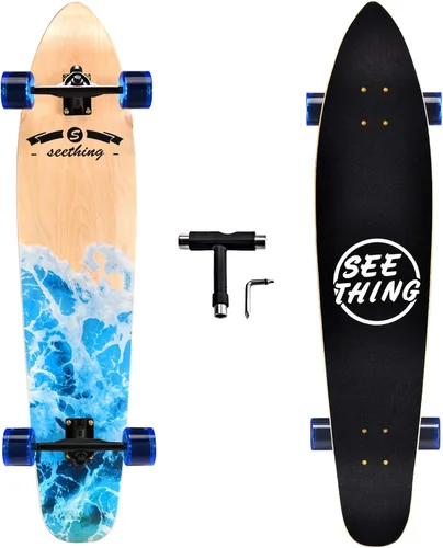 Miniatura 8 de Patineta de 42 pulgadas de largo completo Cruiser Pintail, el original Artisan Maple Skateboard Cruiser Pintail para crucero, tallado, estilo libre