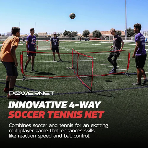 Miniatura 4 de PowerNet Red de tenis de fútbol de 4 vías, divertido equipo de juego y entrenamiento, juega en el parque o la playa, 2 tamaños