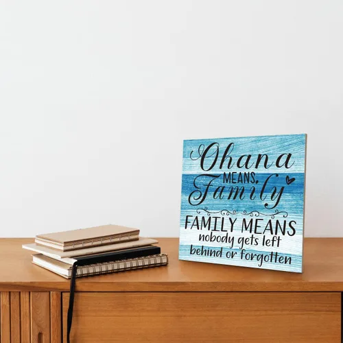 Miniatura 4 de Placa de Madera Familiar, "La Familia Significa Que Nadie Se Queda Atrás o Se Olvida", 15.7x15.7 cm Cartel de Arte de Mesa, Decoración de Cita