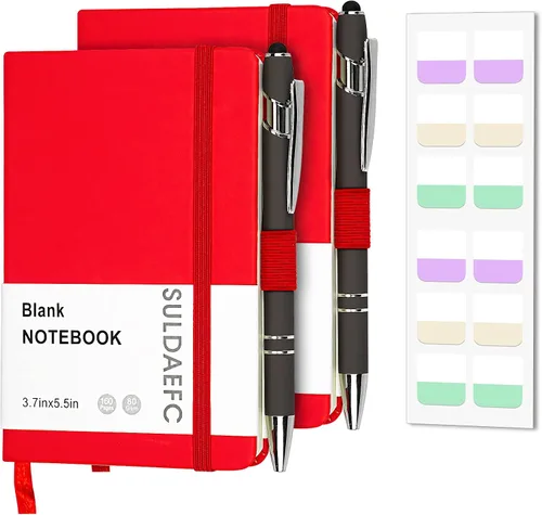Miniatura 10 de Paquete de 2 cuadernos de bolsillo rayados con bolígrafo, cuaderno de tapa dura A6, mini bloc de notas de 3.7 x 5.5 pulgadas, papel grueso de 3.53