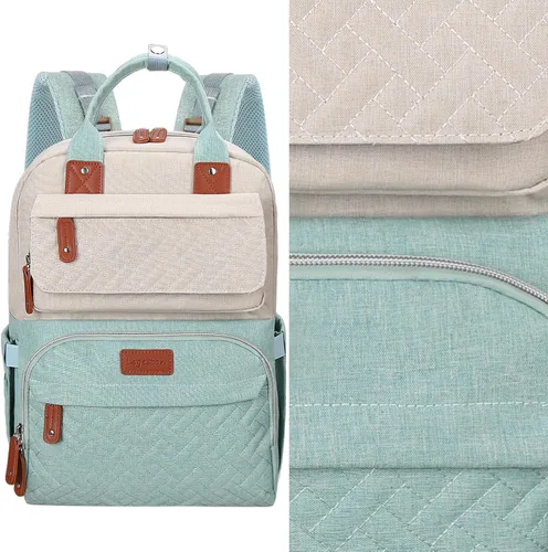 Miniatura 9 de Legestori Mochila para pañales, bolsa de pañales para bebé niña con bolsillos aislados y correas para cochecito, Verde, Grande, Casual