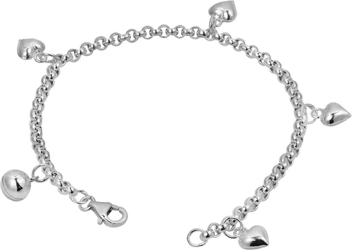 Miniatura 2 de AeraVida Pulsera de plata de ley 925 con dije de cascabel con múltiples corazones (6.5 pulgadas), Metal