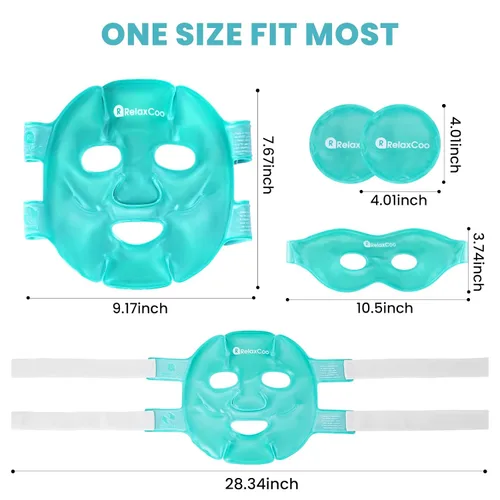 Miniatura 6 de RelaxCoo Máscara de hielo para cara y ojos para ojeras e hinchazón, compresa fría y caliente, paquete de mascarilla facial de gel frío refrescante