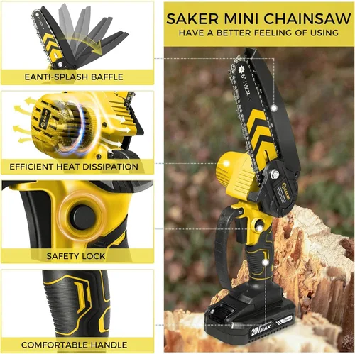 Miniatura 4 de Saker Mini motosierra, motosierra eléctrica portátil de 6 pulgadas, inalámbrica, pequeña motosierra de mano para ramas de árboles, patio, hogar