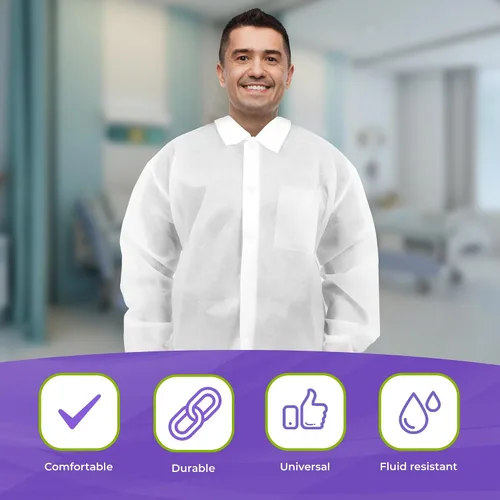 Miniatura 5 de Disposable Lab Coats SPP 50 GSM with Snaps, Elastic Wrists, Folded Collar, and Pocket