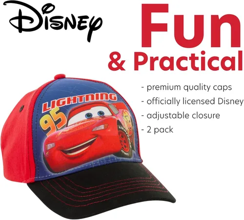 Miniatura 3 de Disney Boys Cars Lightning McQueen Cotton Baseball Cap 2 Pack Ages 2-7