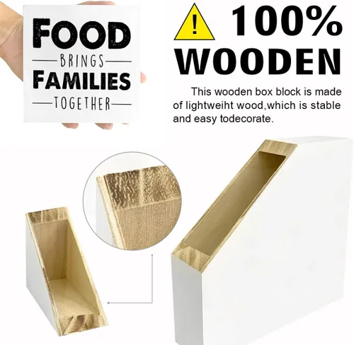 Miniatura 3 de LVQHI Letreros divertidos de caja de madera para cocina, letrero de bloque de madera con texto en inglés "Food Brings Families Together", decoración