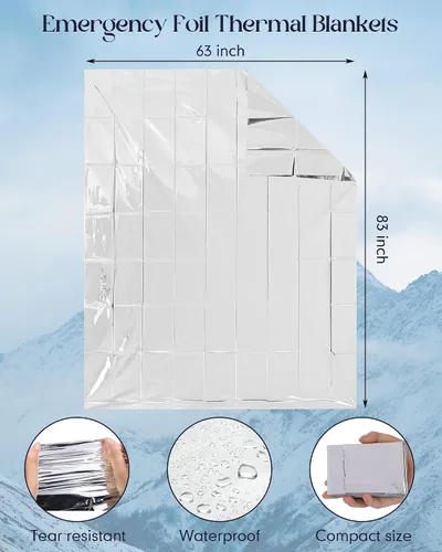 Miniatura 3 de Cutecrop Los kits de supervivencia de invierno de 96 piezas incluyen 48 mantas de emergencia (83 x 63 pulgadas) y 48 pares de calcetines de lana