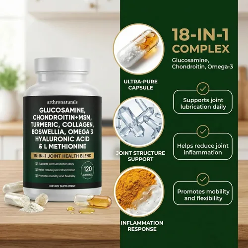 Miniatura 3 de Arthronaturals 18 en 1, Suplemento para articulaciones con glucosamina, condroitina, MSM, ácido hialurónico, omega-3 y más, para proporcionar apoyo