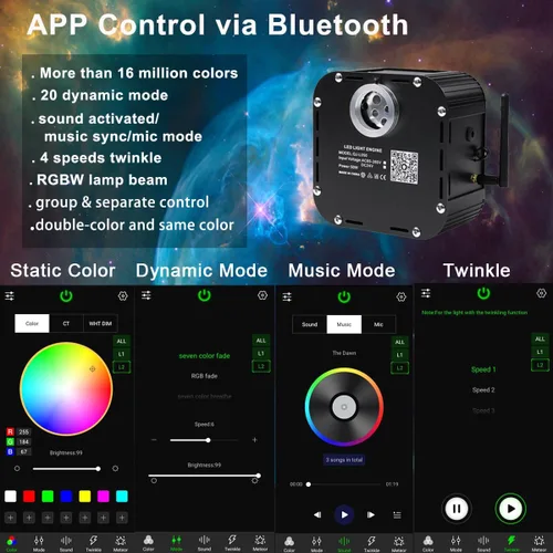 Miniatura 2 de AZIMOM Fuente de Luz de Fibra Óptica Centelleante de Alta Luminosidad 50W Motor Driver de Caja de Luz RGBW Control Remoto Bluetooth/RF Modo Sensor