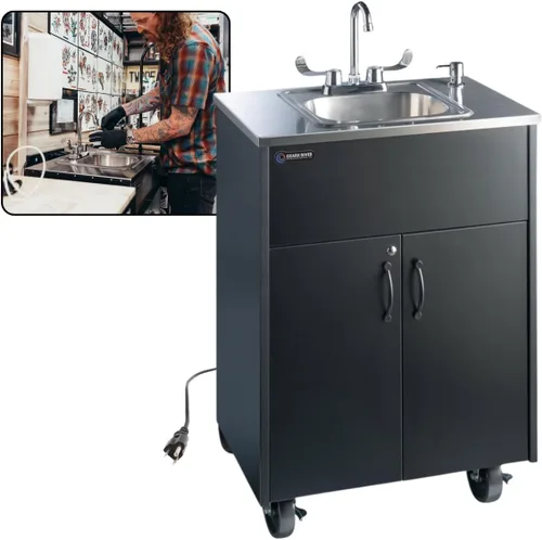 Ozark River Portable Sinks Premier S1, encimera y lavabo de acero inoxidable laminado negro, fregadero autónomo, estación de lavado de manos,