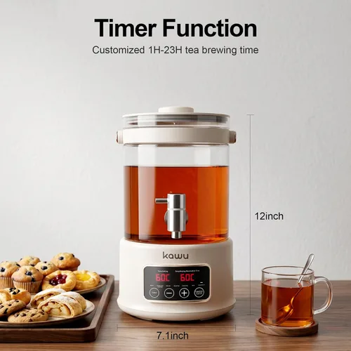 Miniatura 8 de Kawu Hervidor eléctrico, dispensador de agua caliente 7 en 1, olla saludable para té y café, hervidor de té de vidrio de 2.5 litros con control